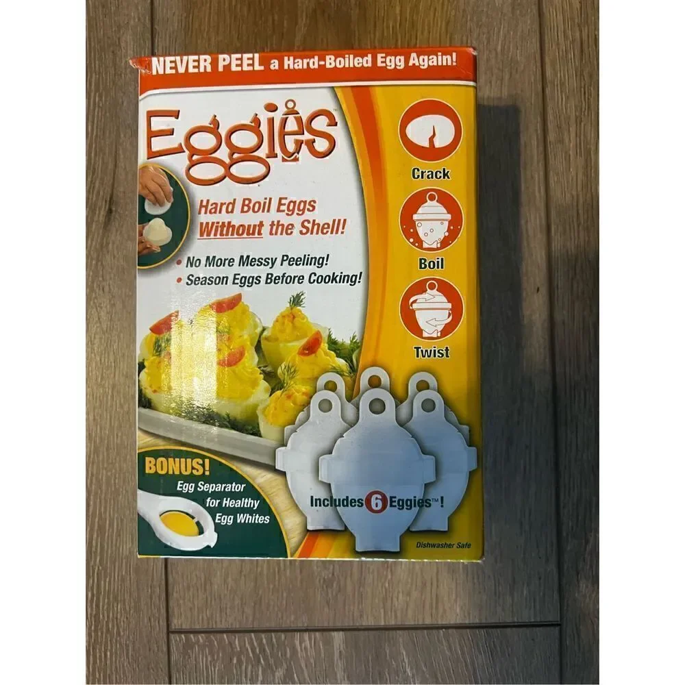 Eggies Hard Boiled Poached Egg Cooker w 6 Cookers and Bonus Separator New in Box